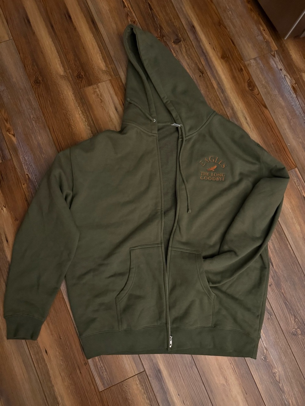 Olive Green Zip-Up Hoodie with Subtle Chest Script